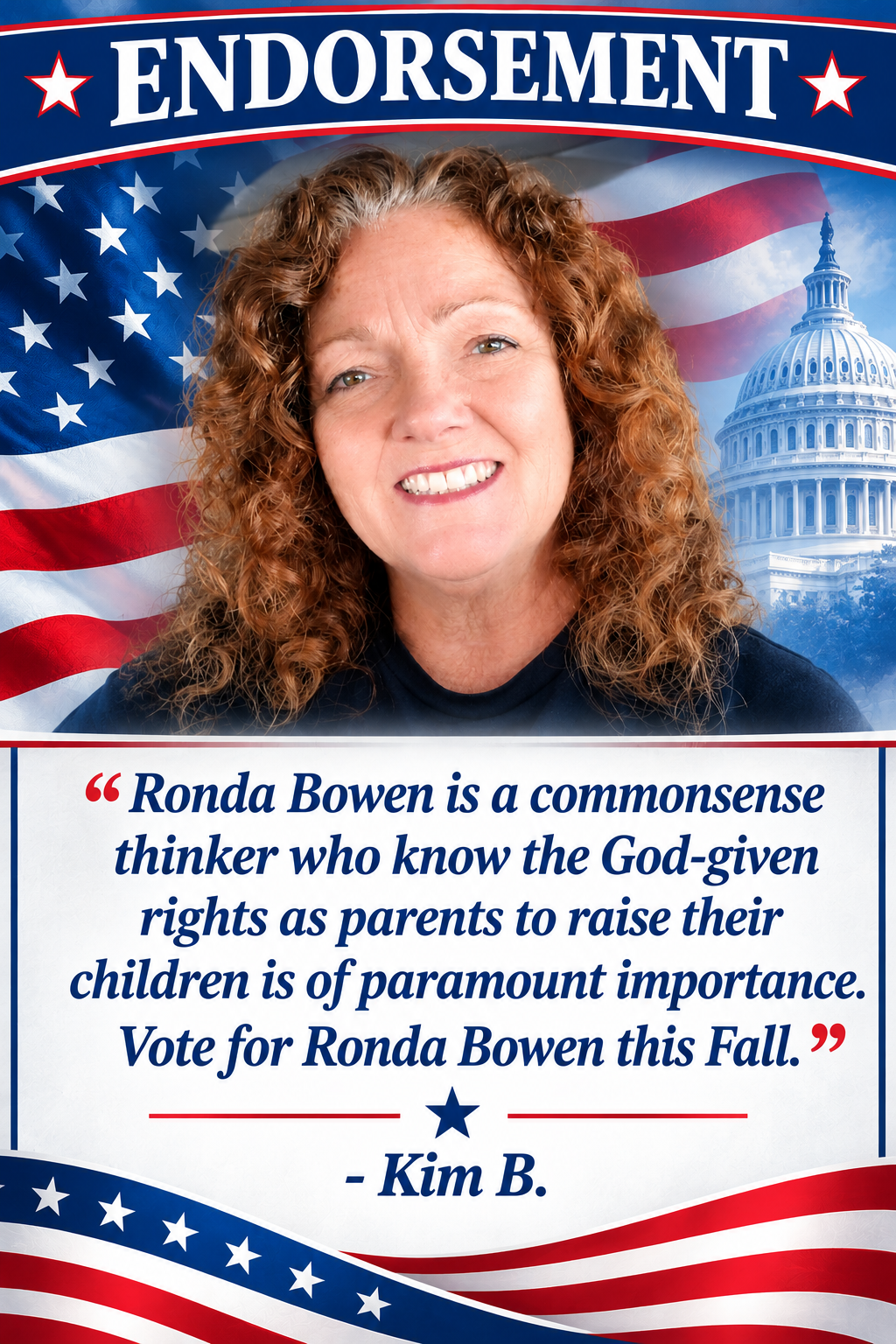 Kim B. endorses Ronda Bowen for TVUSD Trustee, Area 3.